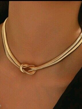 NEW! 14K Gold Plated Knot Double-Row Choker Necklace - Women Jewelry